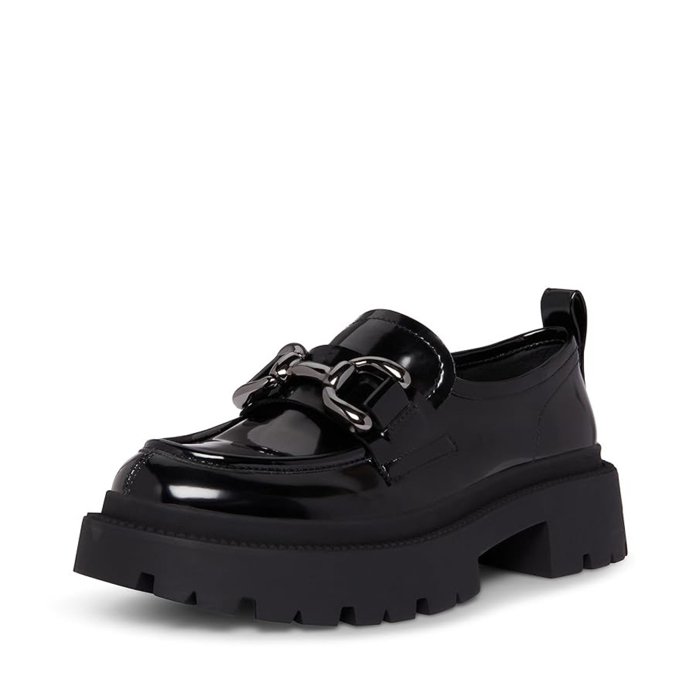 Madden Girl Black Patent Loafers with Horse-bit Detail
